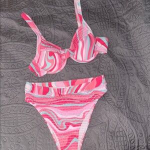 SHEIN Pink and White Swirl Bikini